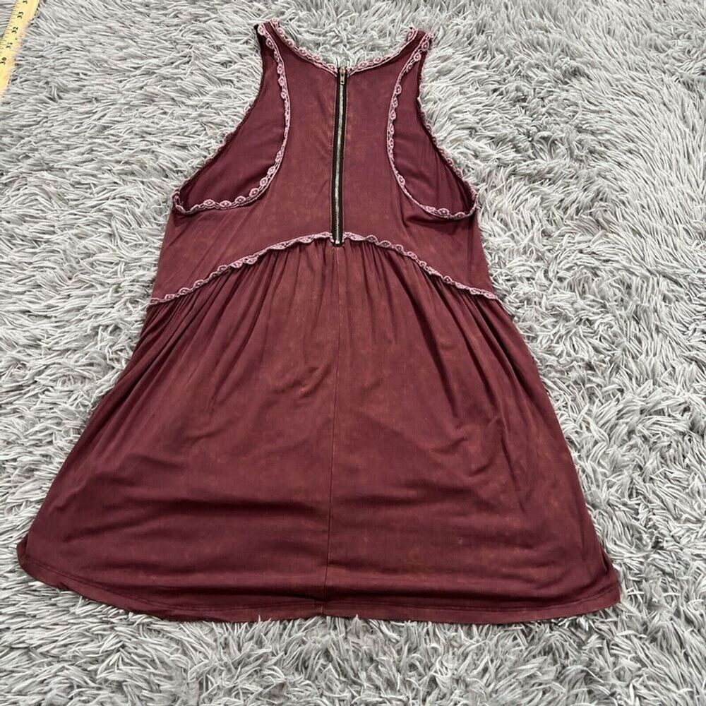 POL Womens Tunic Tank Top Lace Trim Stone Wash Peplum Small Burgundy - Picture 8 of 10